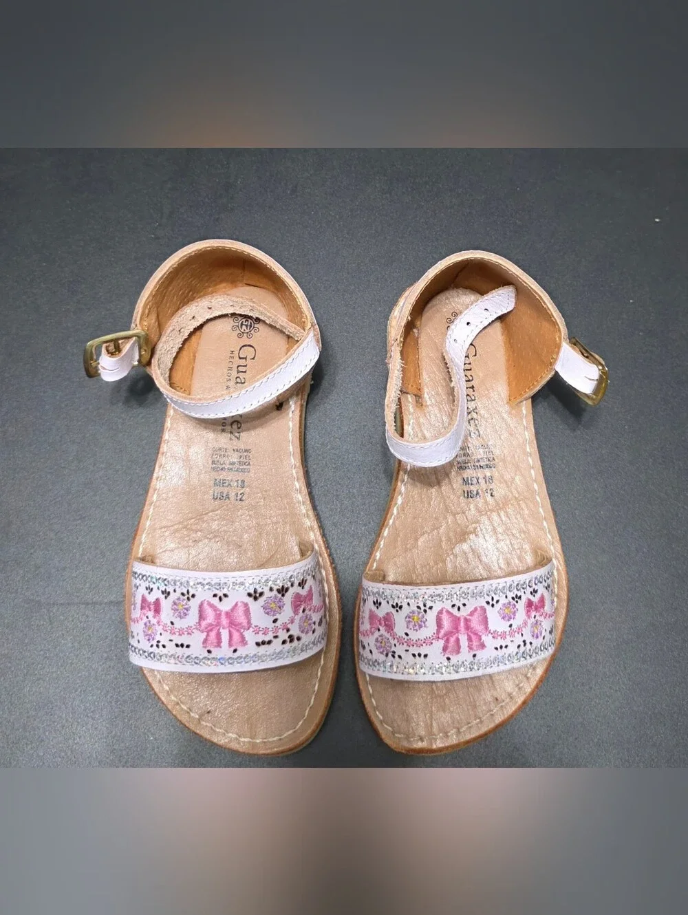 Kids White Leather  Coquette Sandals with Pink Bow Detail